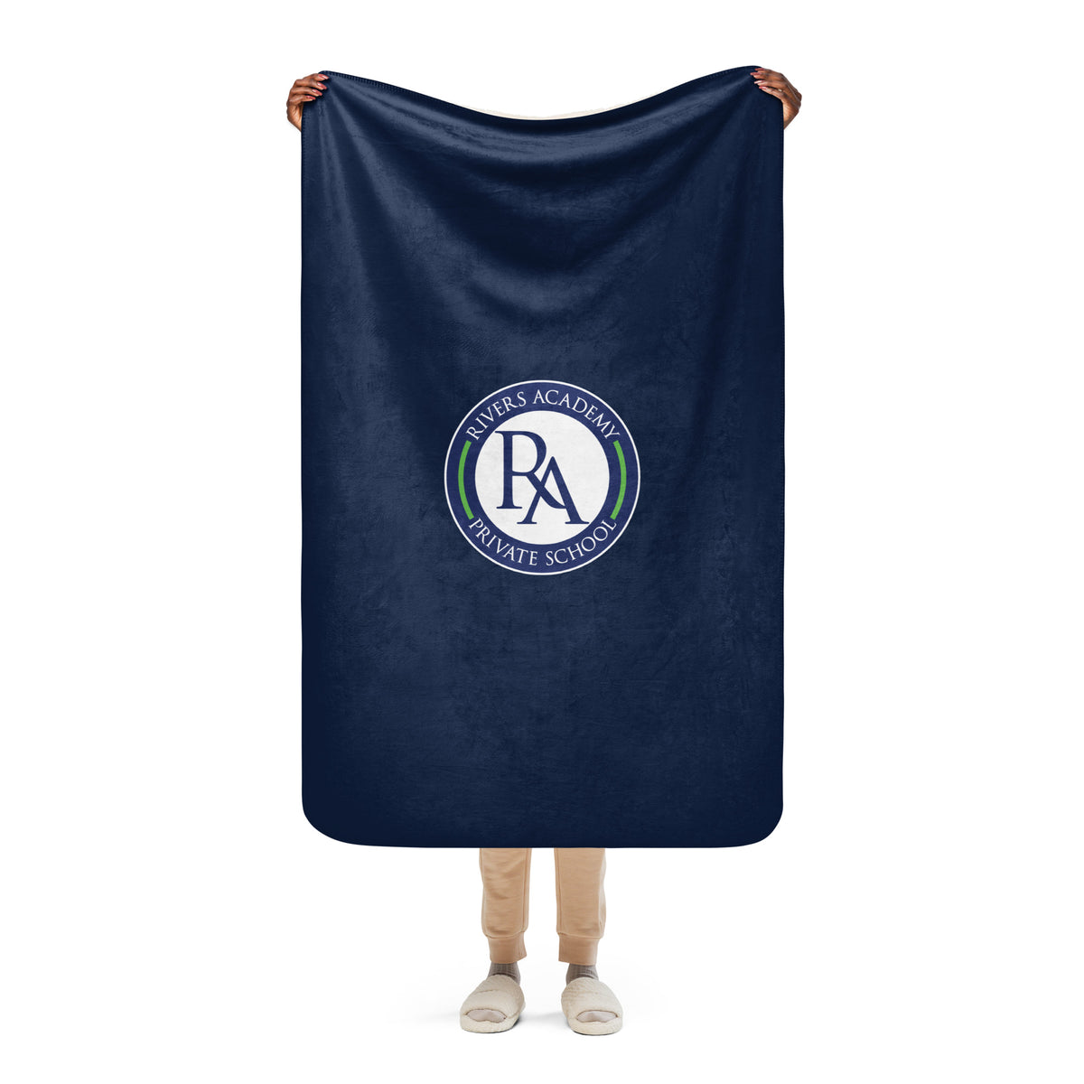 Rivers Academy Logo Navy Sherpa blanket