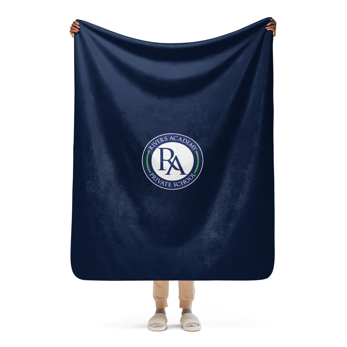 Rivers Academy Logo Navy Sherpa blanket