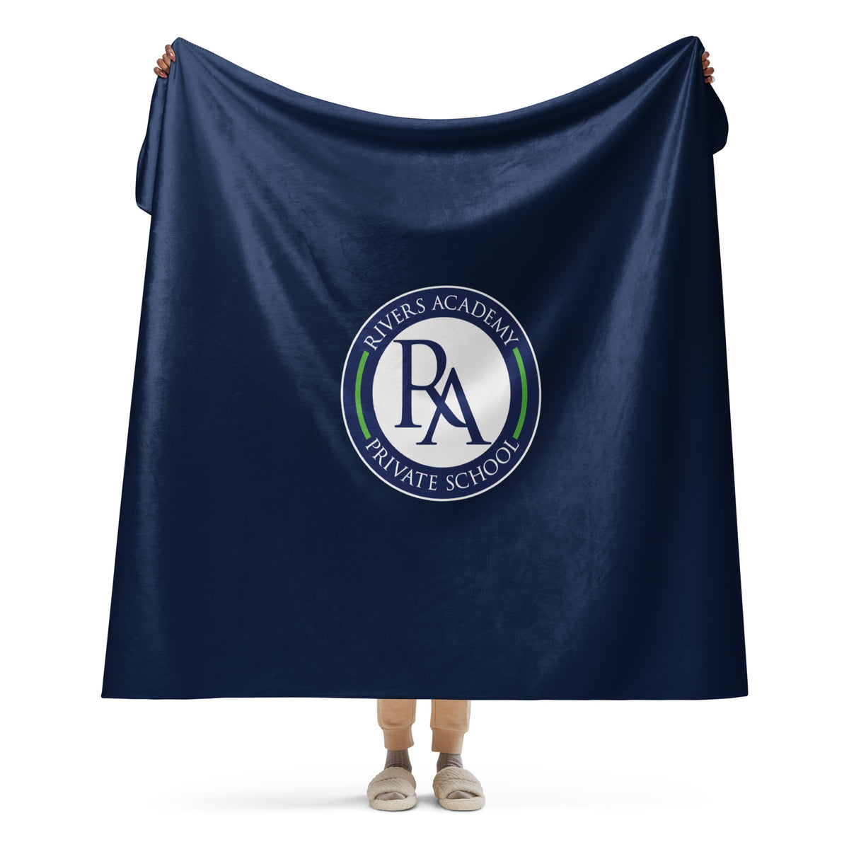 Rivers Academy Logo Navy Sherpa blanket