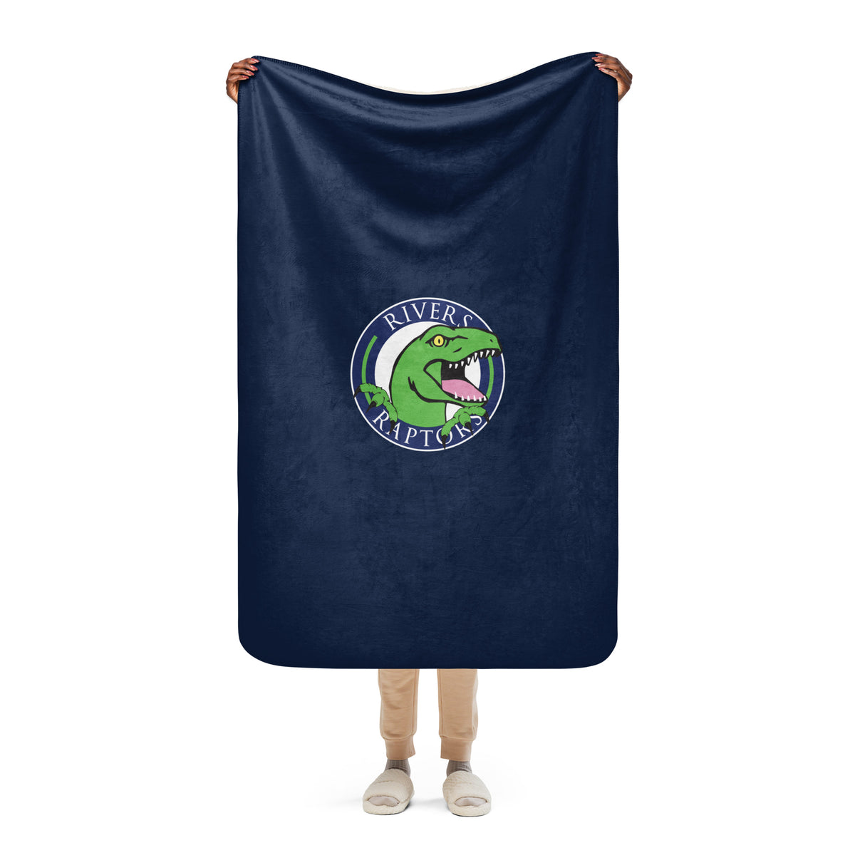 Rivers Academy Rowdy Logo Navy Sherpa Blanket