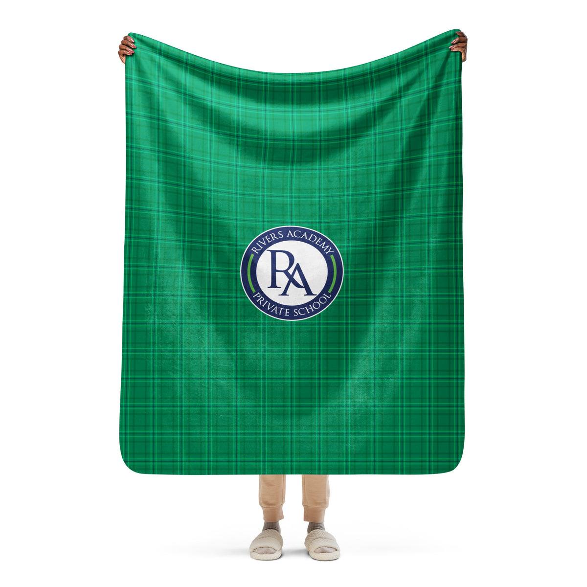 Rivers Academy Logo Plaid Sherpa blanket