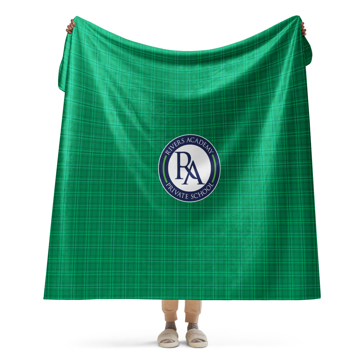 Rivers Academy Logo Plaid Sherpa blanket