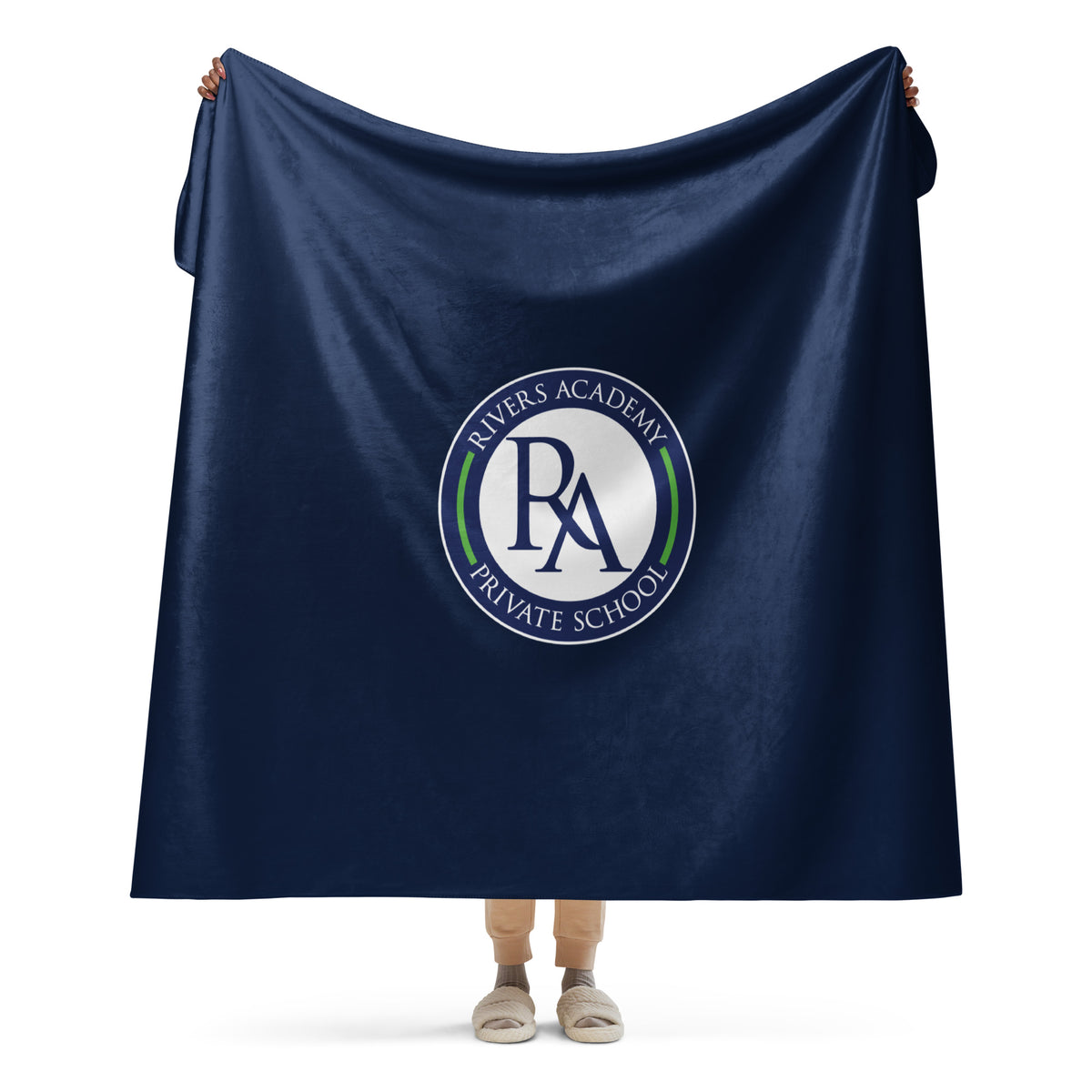 Rivers Academy Logo Navy Sherpa blanket